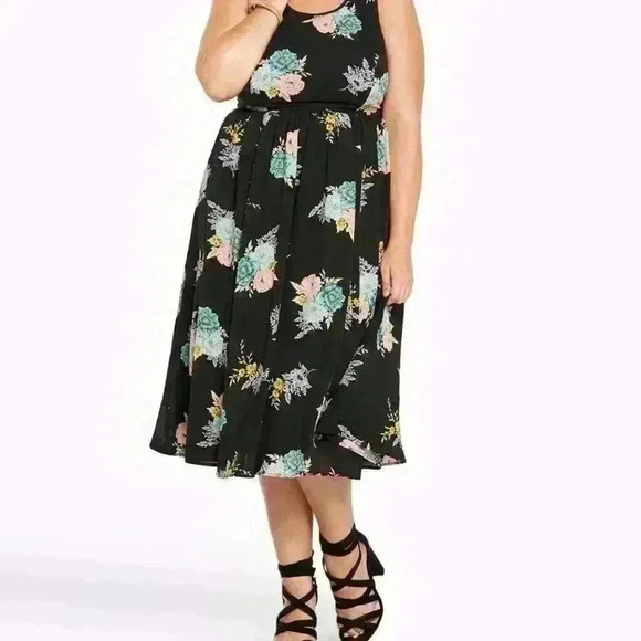 Torrid Black Floral Georgette Midi Dress 14 - Picture 3 of 10